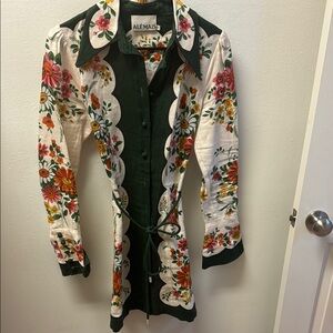 Alemais Floral Embroidered Dress - Green and Cream